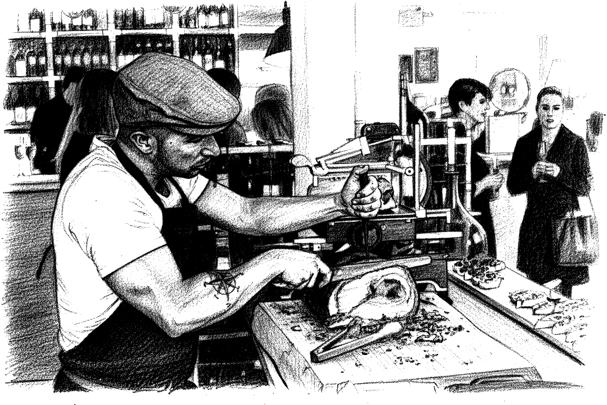 A black and white photo of Gustavino restaurant